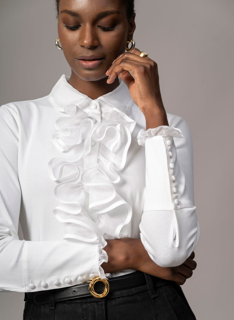 frill dress shirt Women's Evening Shirt with Frill Collar & Cuffs