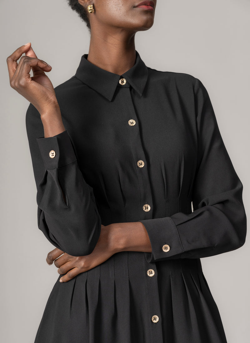 Cara Black Waist Defining Fit and Flare Midi Shirt Dress