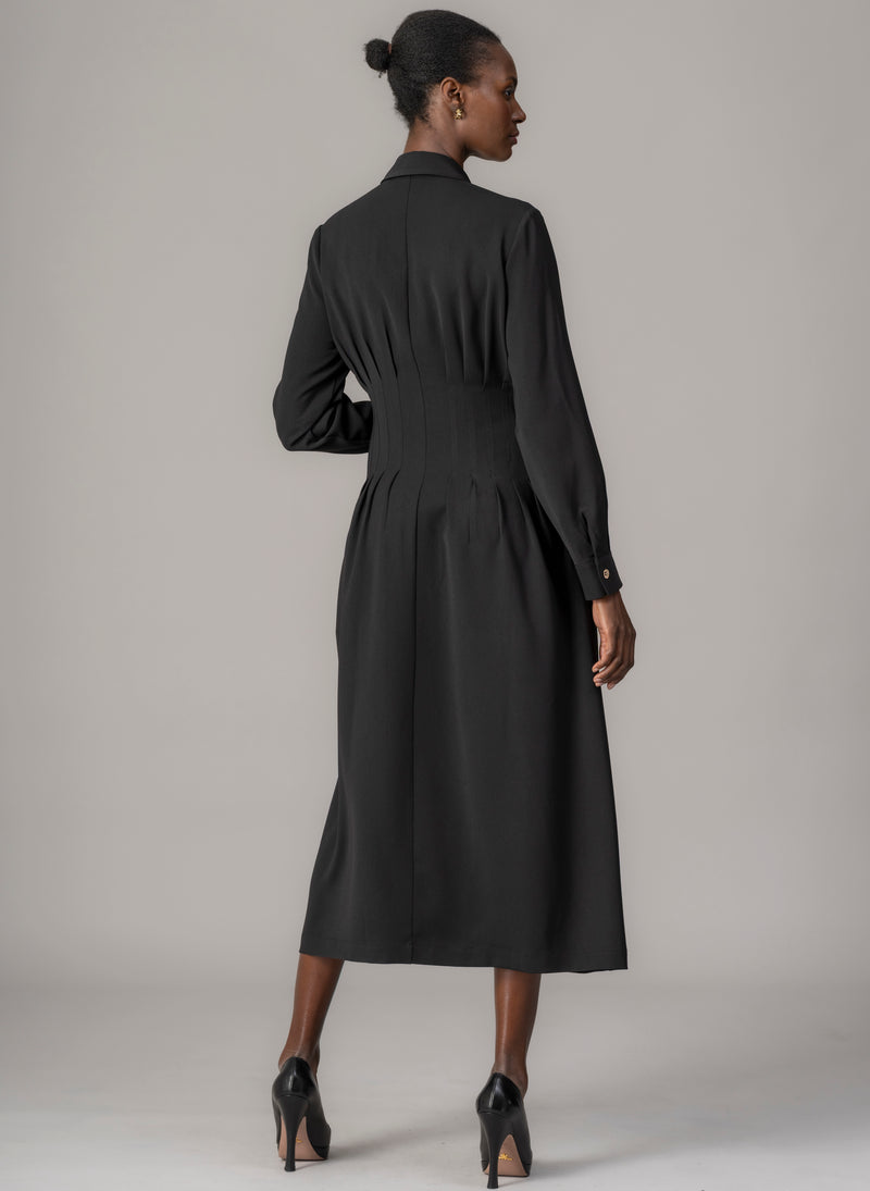 Cara Black Waist Defining Fit and Flare Midi Shirt Dress