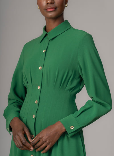 Cara Emerald Waist Defining Fit and Flare Midi Shirt Dress