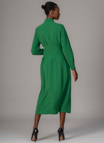 Cara Emerald Waist Defining Fit and Flare Midi Shirt Dress