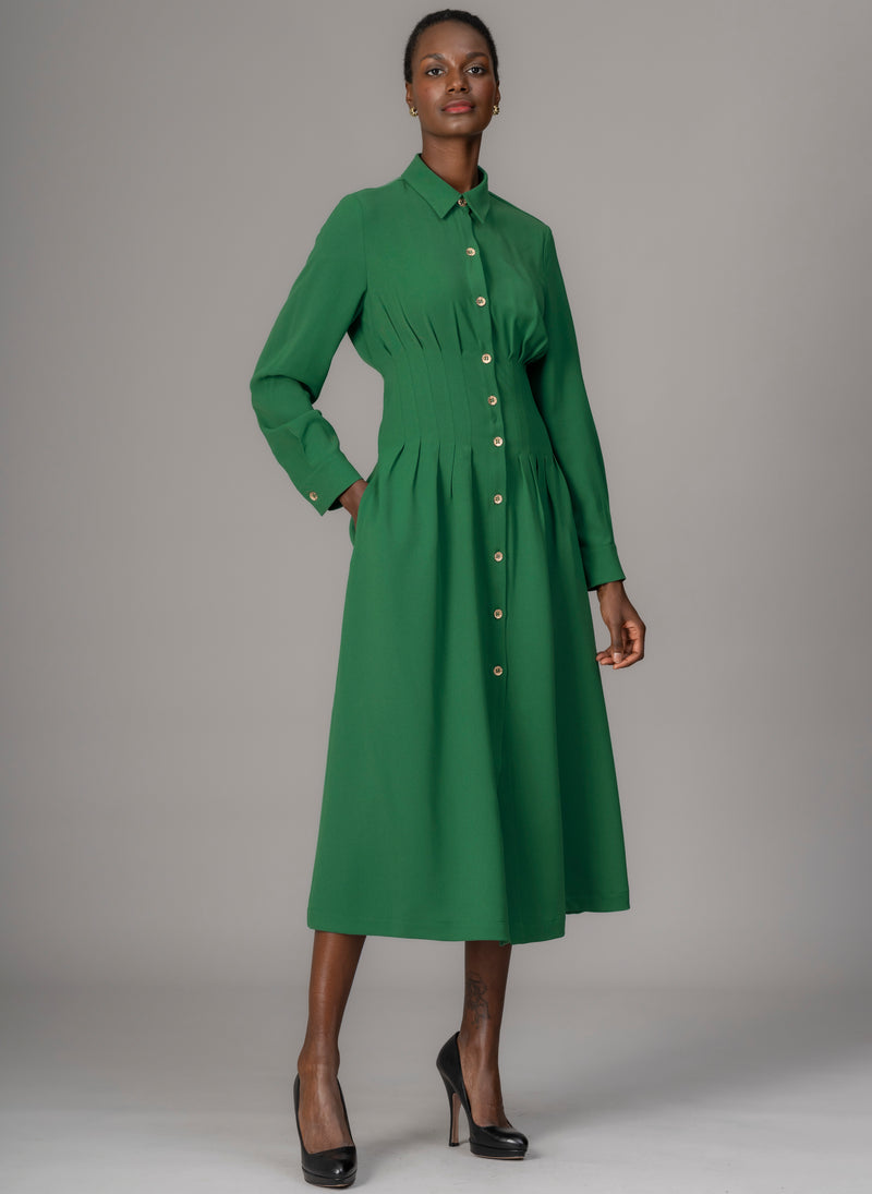 Cara Emerald Waist Defining Fit and Flare Midi Shirt Dress