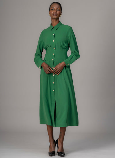 Cara Emerald Waist Defining Fit and Flare Midi Shirt Dress