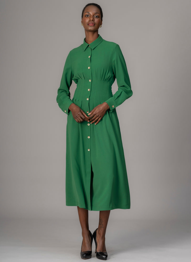 Cara Emerald Waist Defining Fit and Flare Midi Shirt Dress
