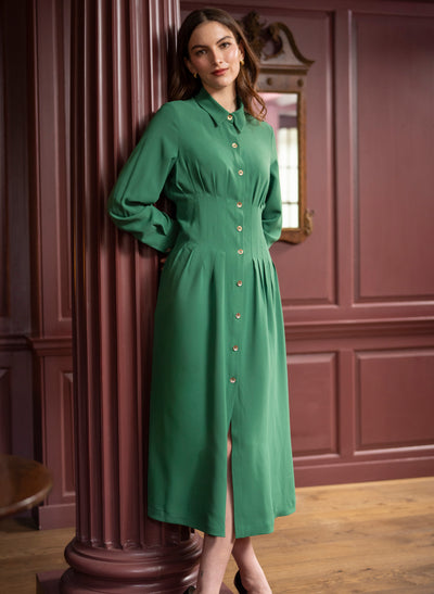 Cara Emerald Waist Defining Fit and Flare Midi Shirt Dress