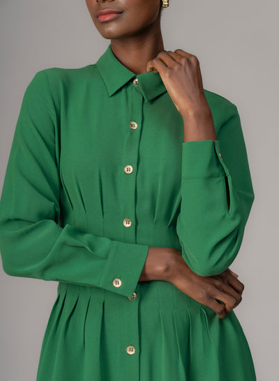 Cara Emerald Waist Defining Fit and Flare Midi Shirt Dress