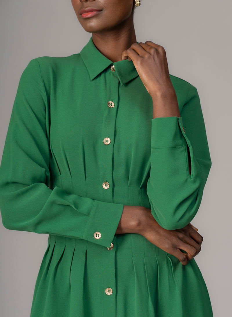 Cara Emerald Waist Defining Fit and Flare Midi Shirt Dress
