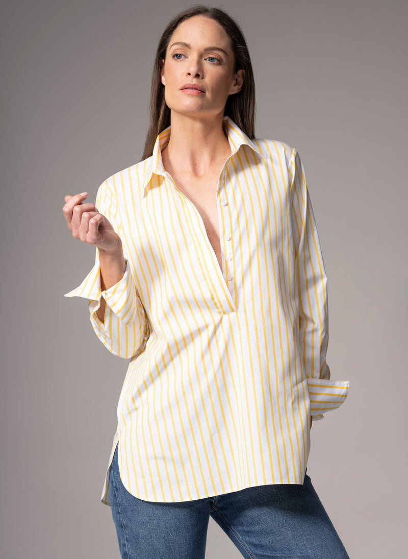 Carla "The Pop-over" Yellow & White Tunic Cotton Shirt