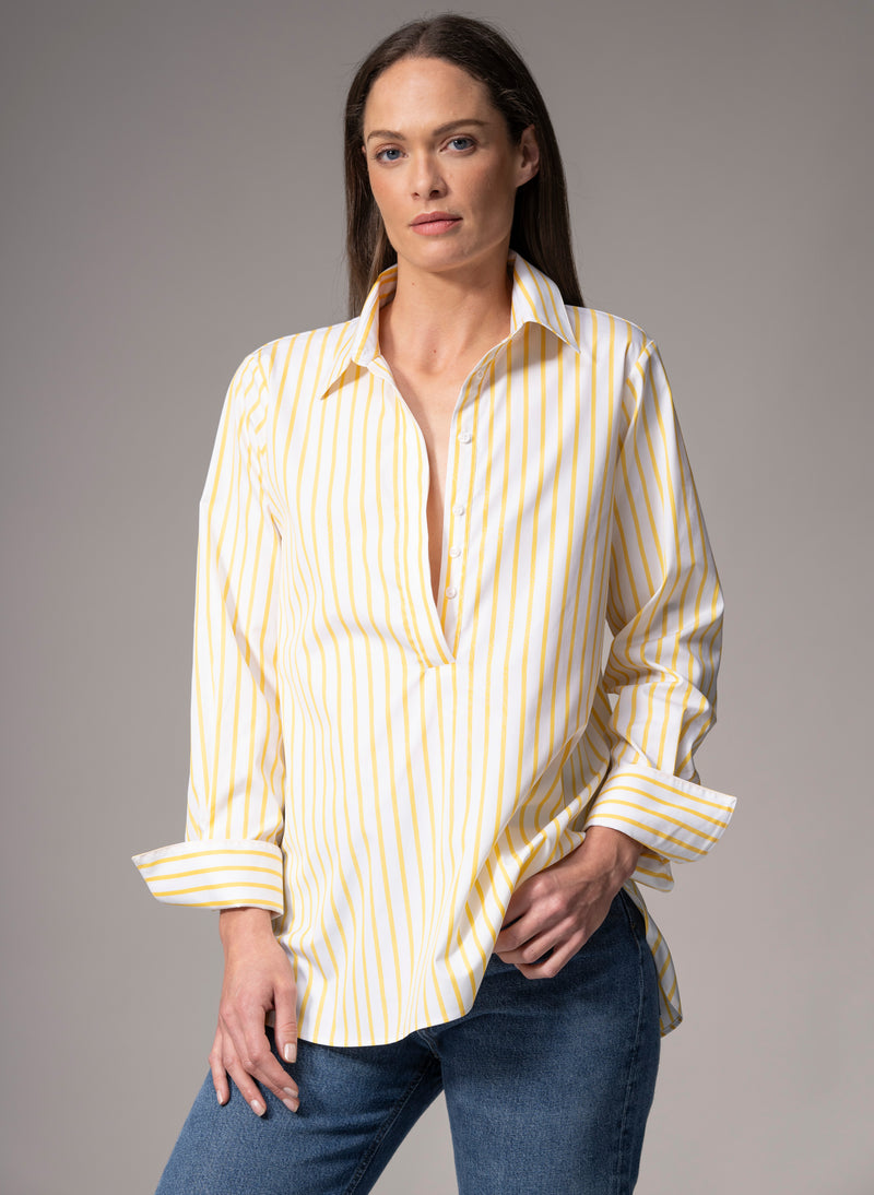 Carla "The Pop-over" Yellow & White Tunic Cotton Shirt