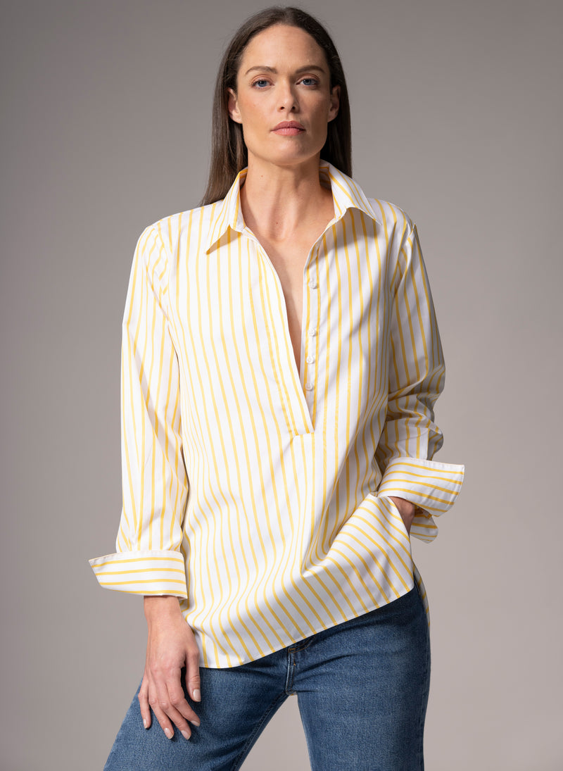 Carla "The Pop-over" Yellow & White Tunic Cotton Shirt