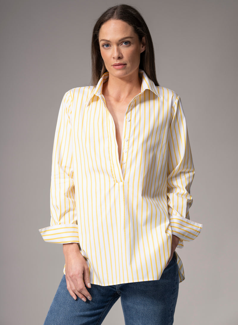 Carla "The Pop-over" Yellow & White Tunic Cotton Shirt