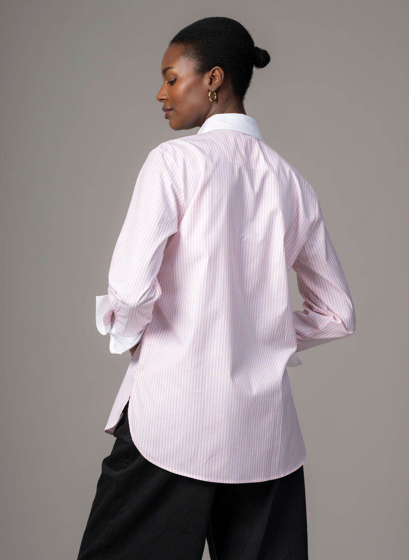 Carla "The Pop-over" Pink & White Stripe Tunic Cotton Oxford Shirt