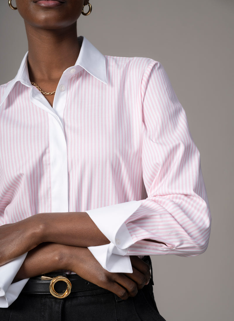 Carla "The Pop-over" Pink & White Stripe Tunic Cotton Oxford Shirt