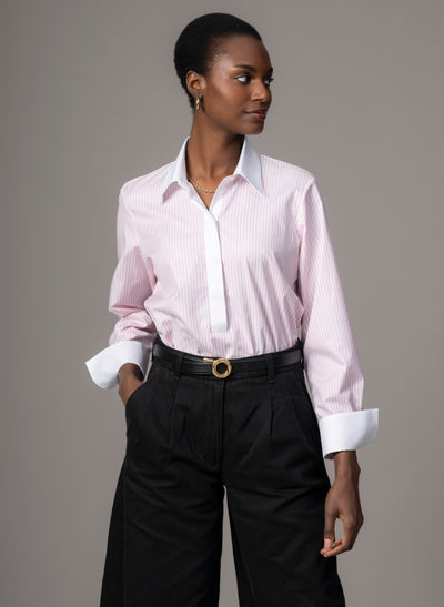 Carla "The Pop-over" Pink & White Stripe Tunic Cotton Oxford Shirt
