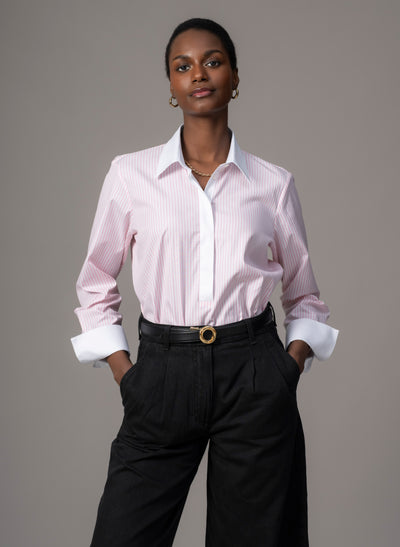 Carla "The Pop-over" Pink & White Stripe Tunic Cotton Oxford Shirt