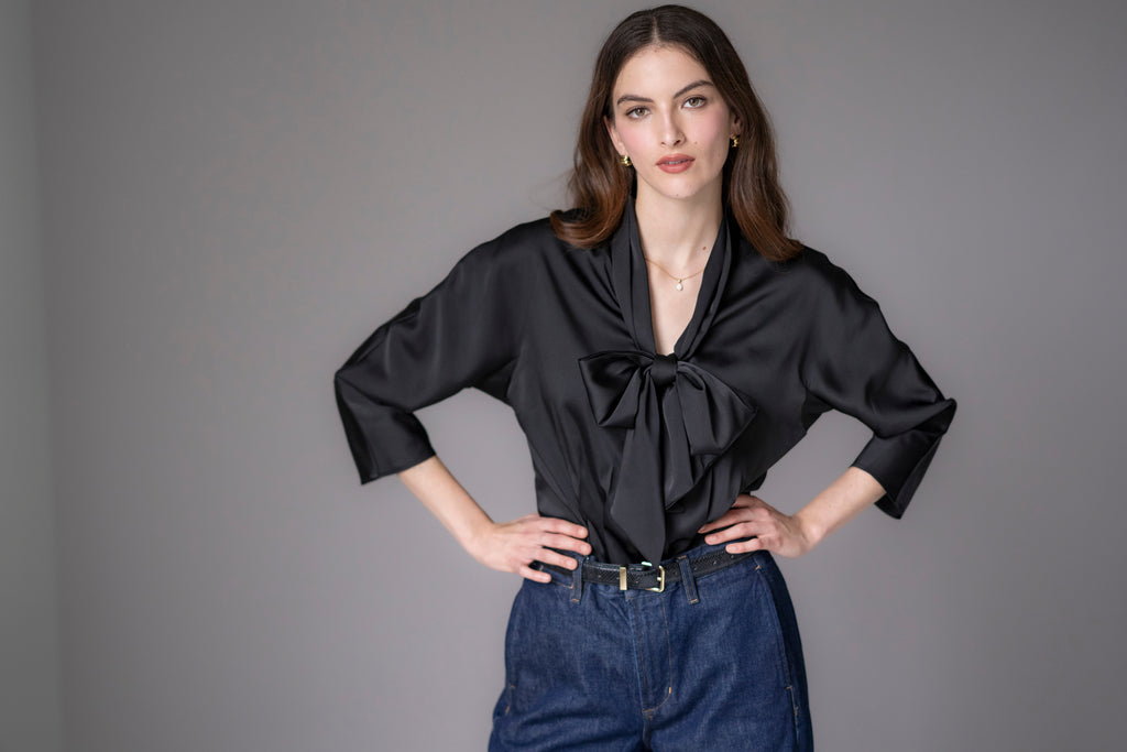 Celeste Tailored Fit Blouse Bow Satin Crepe
