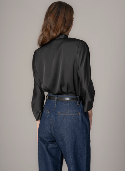 Celeste Black Pussy Bow Blouse