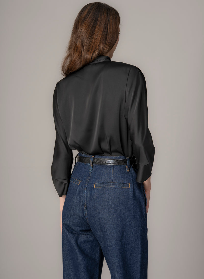 Celeste Black Pussy Bow Blouse