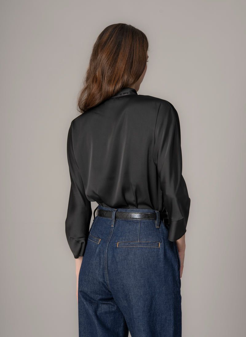 Celeste Black Pussy Bow Blouse
