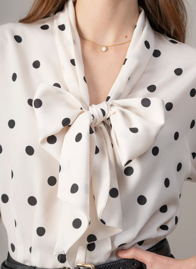 Celeste Ivory & Black Polka Dot Pussy Bow Blouse