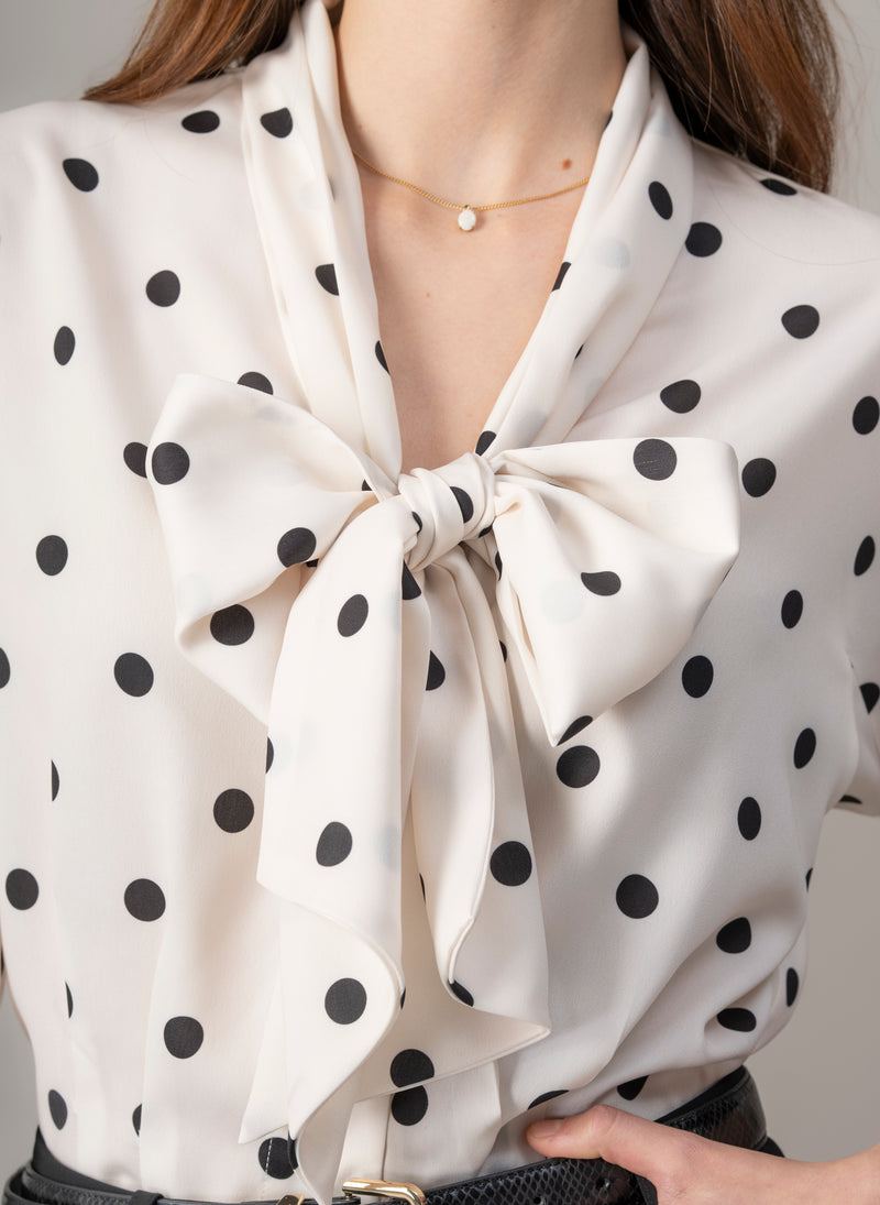 Celeste Ivory & Black Polka Dot Pussy Bow Blouse
