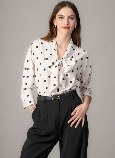 Celeste Ivory & Black Polka Dot Pussy Bow Blouse
