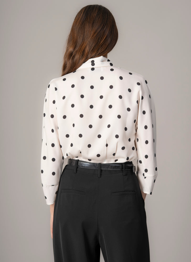 Celeste Ivory & Black Polka Dot Pussy Bow Blouse