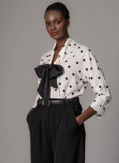 Celeste Ivory & Black Polka Dot Blouse with Black Pussy Bow