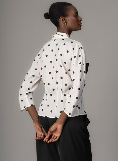 Celeste Ivory & Black Polka Dot Blouse with Black Pussy Bow