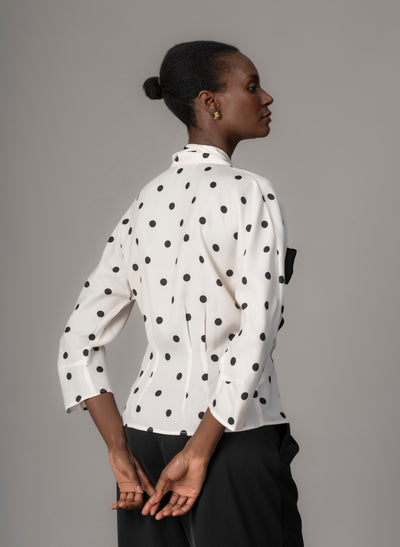 Celeste Ivory & Black Polka Dot Blouse with Black Pussy Bow