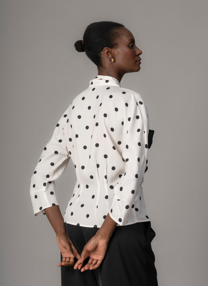 Celeste Ivory & Black Polka Dot Blouse with Black Pussy Bow