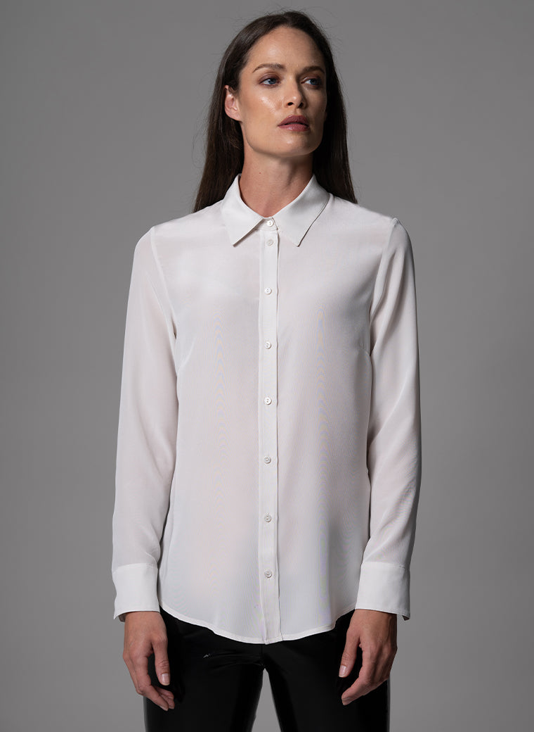 CELINE OYSTER CLASSIC SILK CREPE DE CHINE EVERYDAY BLOUSE