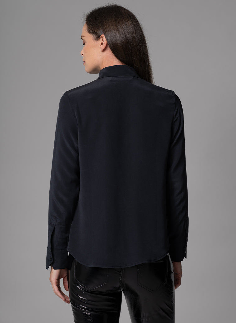 CELINE BLACK CLASSIC SILK CREPE DE CHINE EVERYDAY BLOUSE