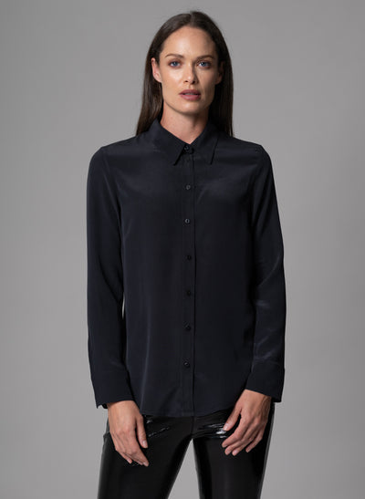 CELINE BLACK CLASSIC SILK CREPE DE CHINE EVERYDAY BLOUSE