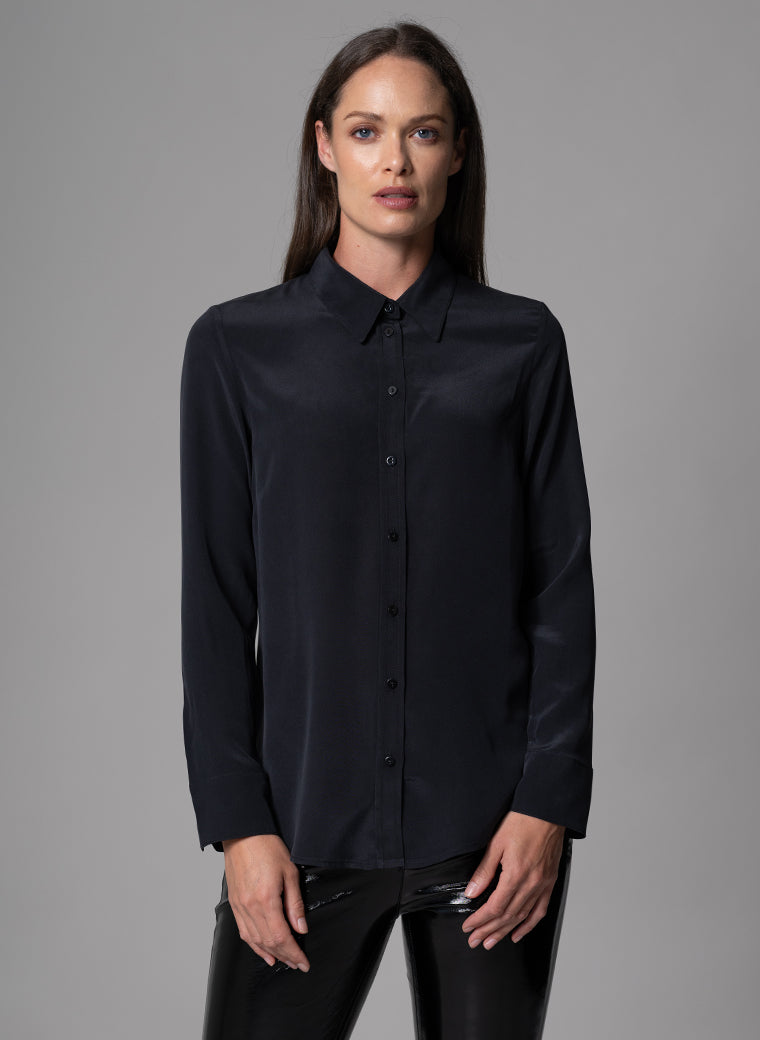 CELINE BLACK CLASSIC SILK CREPE DE CHINE EVERYDAY BLOUSE