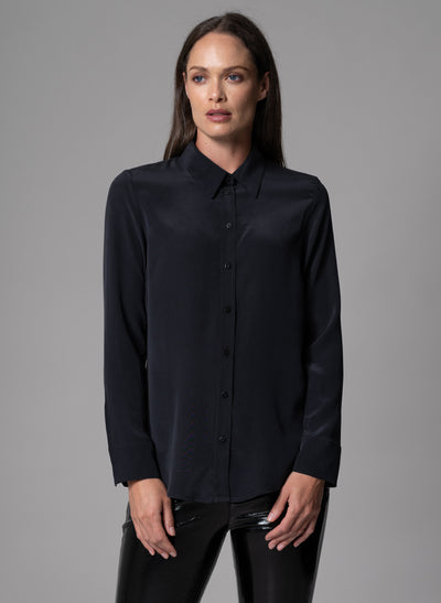 CELINE BLACK CLASSIC SILK CREPE DE CHINE EVERYDAY BLOUSE