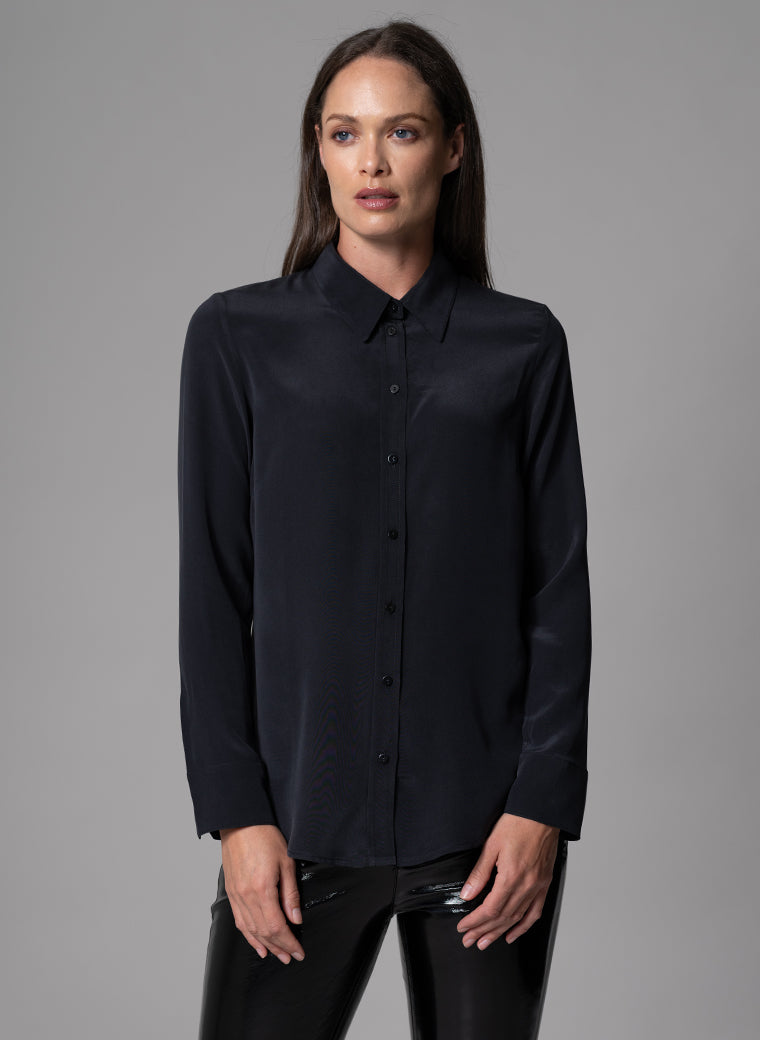 CELINE BLACK CLASSIC SILK CREPE DE CHINE EVERYDAY BLOUSE