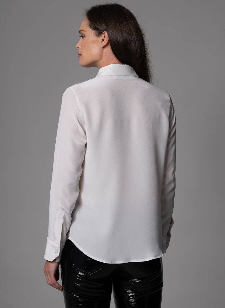 CELINE OYSTER CLASSIC SILK CREPE DE CHINE EVERYDAY BLOUSE