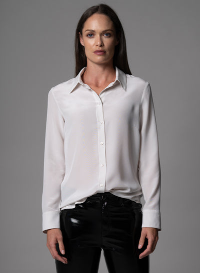CELINE OYSTER CLASSIC SILK CREPE DE CHINE EVERYDAY BLOUSE