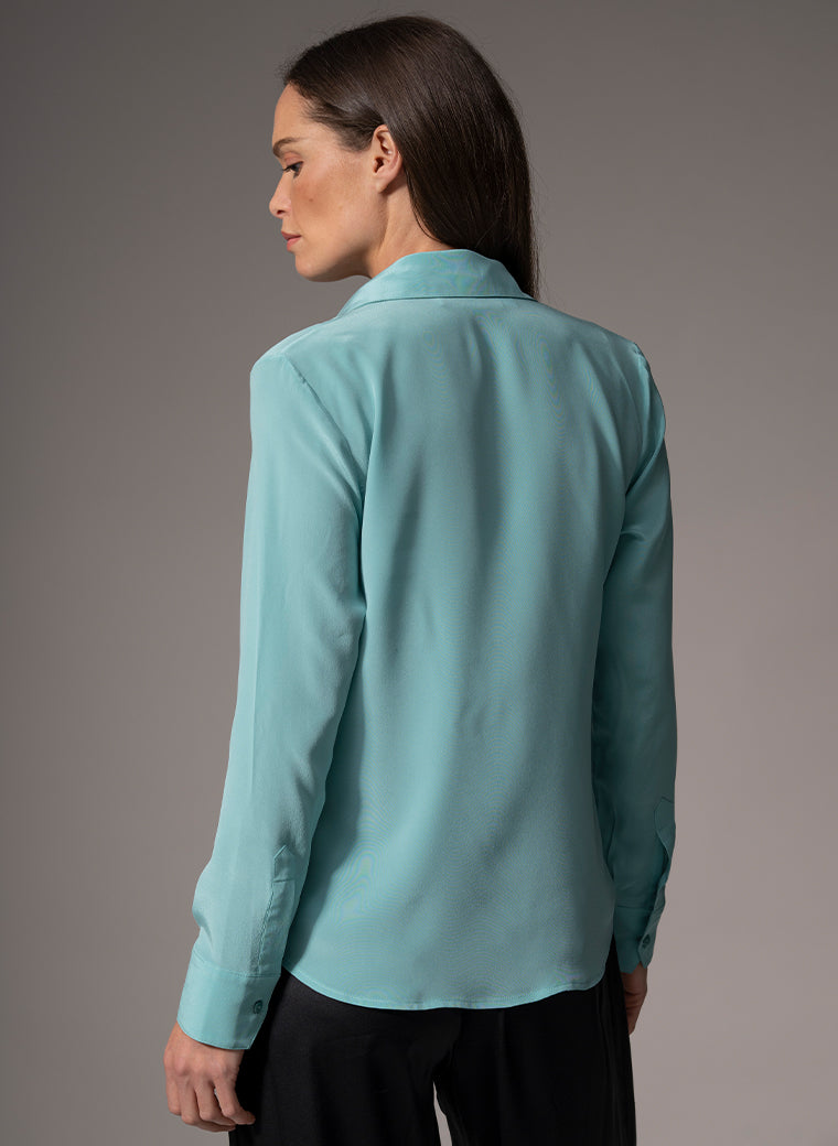 CELINE SEA GREEN CLASSIC SILK CREPE DE CHINE EVERYDAY BLOUSE
