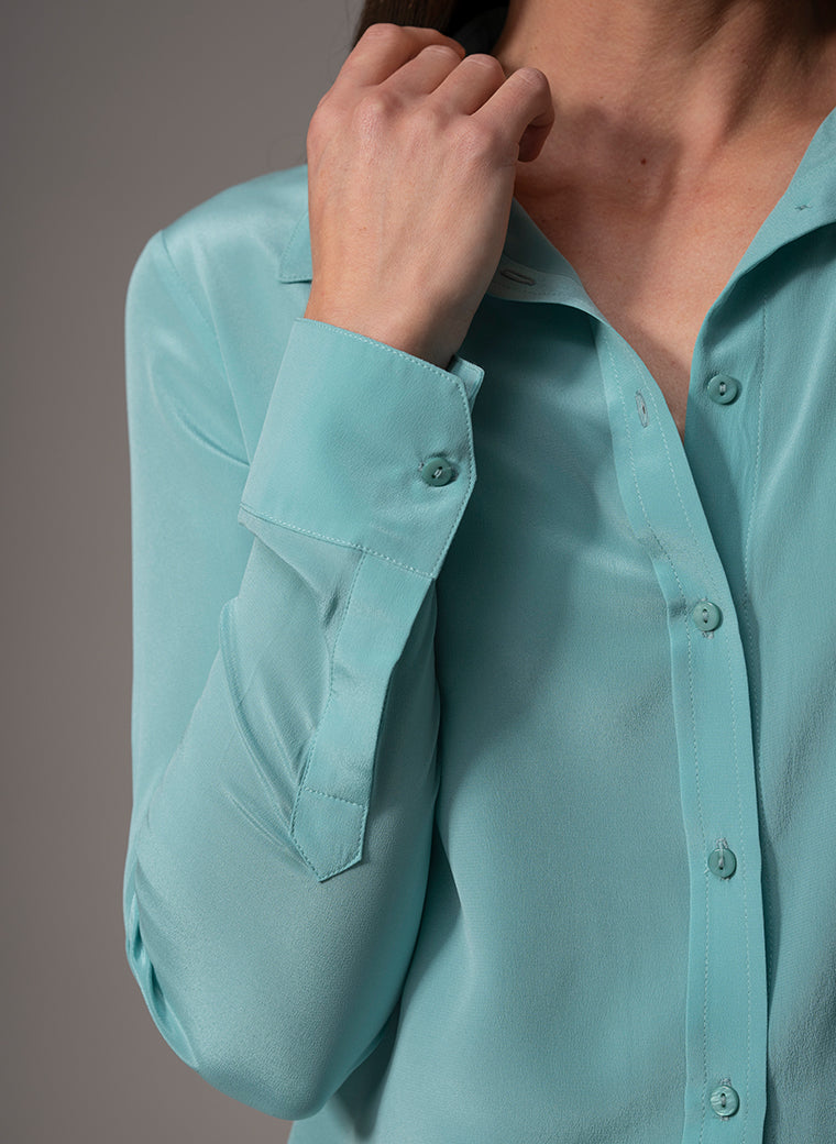 CELINE SEA GREEN CLASSIC SILK CREPE DE CHINE EVERYDAY BLOUSE