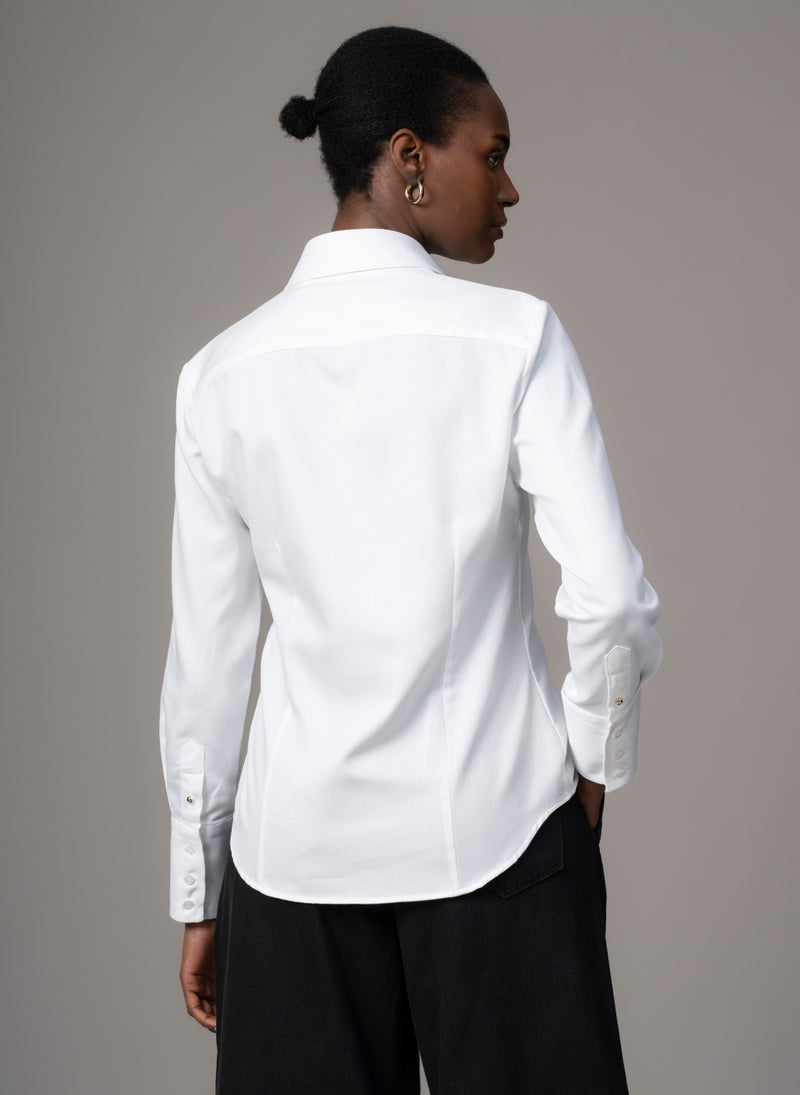 Charmaine White Herringbone Weave Tailored Tuxedo Evening Shirt