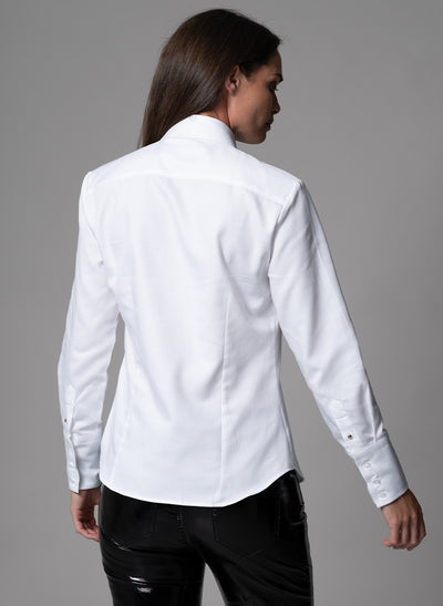 CHARMAINE WHITE TEXTURED WEAVE TAILORED TUXEDO EVENING SHIRT