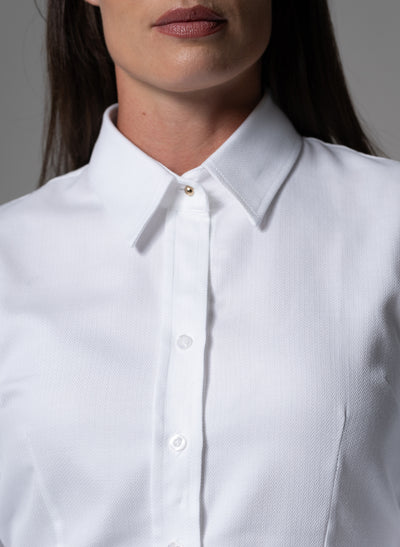 CHARMAINE WHITE TEXTURED WEAVE TAILORED TUXEDO EVENING SHIRT