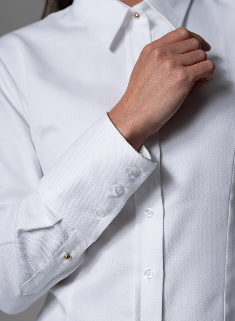 CHARMAINE WHITE TEXTURED WEAVE TAILORED TUXEDO EVENING SHIRT