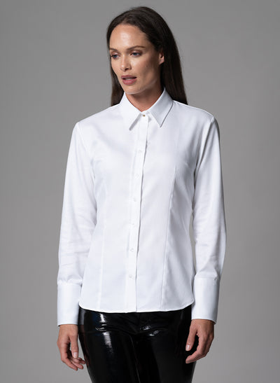 CHARMAINE WHITE TEXTURED WEAVE TAILORED TUXEDO EVENING SHIRT