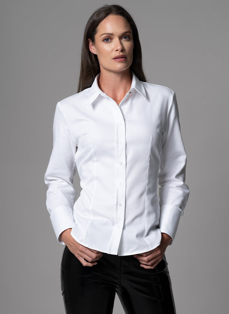 CHARMAINE WHITE TEXTURED WEAVE TAILORED TUXEDO EVENING SHIRT