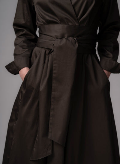 Christiane Chocolate Cotton Sateen Everyday Midi Length Shirt Dress