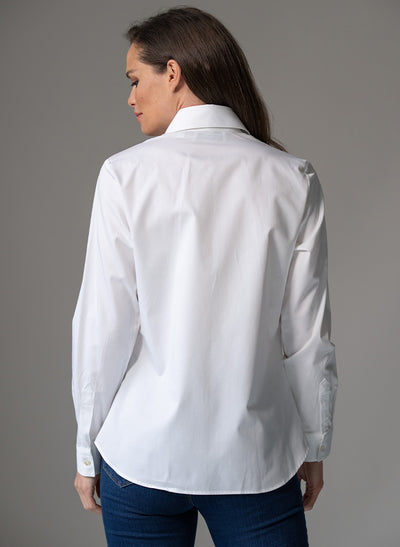 CLAUDETTE "THE MINIMALIST" WHITE CONCEALED PLACKET ORGANIC COTTON SHIRT