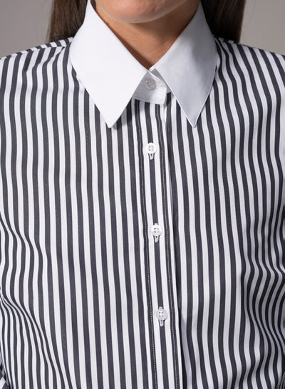 Colleen "The Essential" Black Stripe Semi-fit Basic Shirt in Cotton Poplin